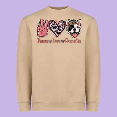 Peace Love French Bulldog Heavyweight Sweatshirt Designed By Jasminsmagicworld