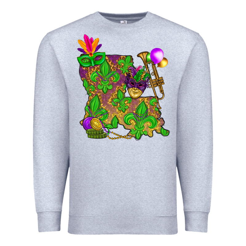Louisiana Map Mardi Gras Premium Sweatshirt by NancyCooperArtShop | Teevron