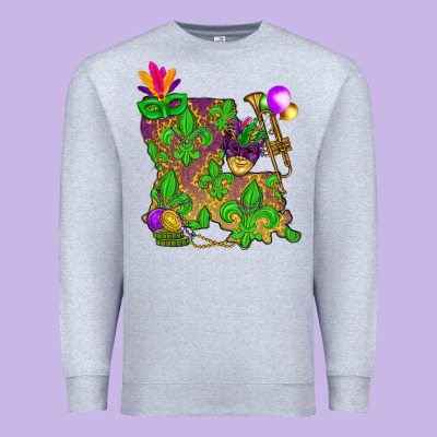Louisiana Map Mardi Gras Premium Sweatshirt Designed By Nancycooperartshop