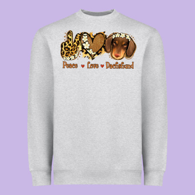 Peace Love Dachshund Heavyweight Sweatshirt Designed By Jasminsmagicworld