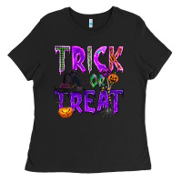 Black Trick or Treat Ladies Tee - texasbilliewilder