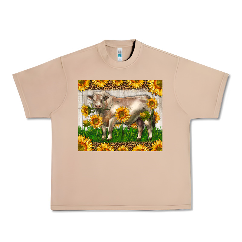Western Charolais Bull With Sunflowers Urban Heavy Tee by LillyAllenDesigns | Teevron