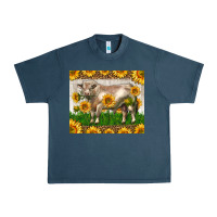 Midnight Navy Western Charolais Bull With Sunflowers Urban Heavy Tee - LillyAllenDesigns