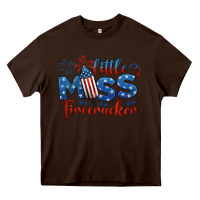 Chocolate Brown little miss firecracker 4th of july Heavy Core Tee - BarkalooDesign