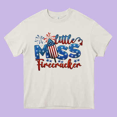 Little Miss Firecracker 4th Of July Heavy Core Tee Designed By Barkaloodesign