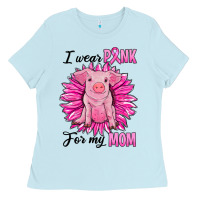 Baby Blue i wear pink for my mom pig Ladies Tee - RanaPortraitStore