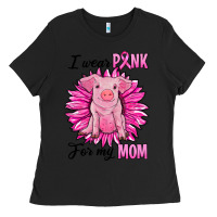Black i wear pink for my mom pig Ladies Tee - RanaPortraitStore