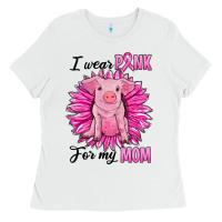 White i wear pink for my mom pig Ladies Tee - RanaPortraitStore