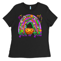 Black Trick or Treat Halloween Rainbow Ladies Tee - texasbilliewilder