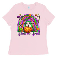 Bubblegum Pink Trick or Treat Halloween Rainbow Ladies Tee - texasbilliewilder