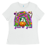 Trick Or Treat Halloween Rainbow Ladies Tee | Teevron