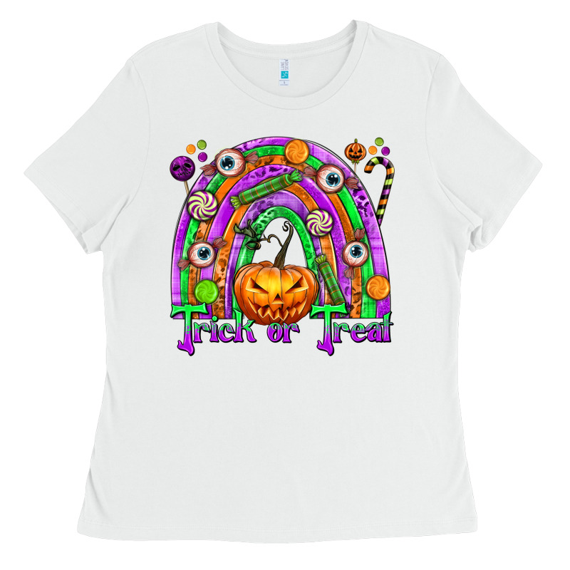 Trick Or Treat Halloween Rainbow Ladies Tee by texasbilliewilder | Teevron