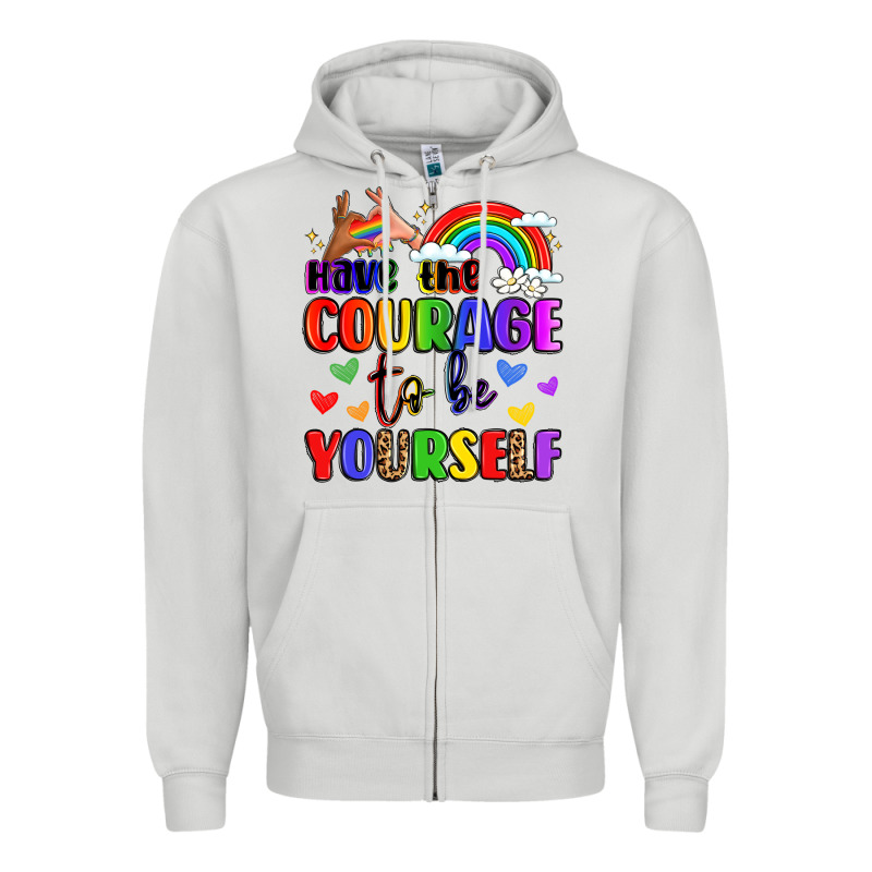 Courage To Be Yourself Rainbow Message Zipper Hoodie by LillyAllenDesigns | Teevron