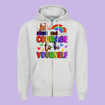 Courage To Be Yourself Rainbow Message Zipper Hoodie Designed By Lillyallendesigns