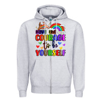 Heather Grey courage to be yourself rainbow message Zipper Hoodie - LillyAllenDesigns