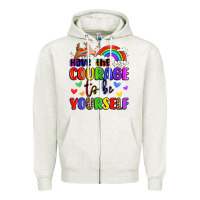 Oatmeal Heather courage to be yourself rainbow message Zipper Hoodie - LillyAllenDesigns