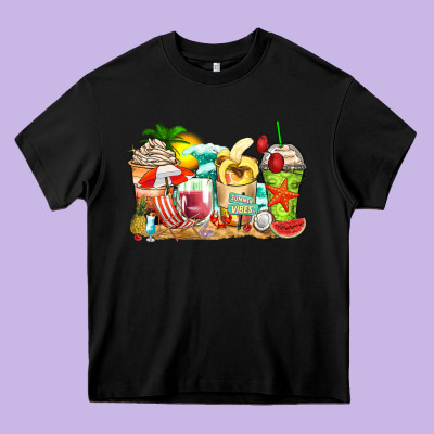 Summer Vibes Coffee Cups Heavy Core Tee Designed By Zillion Design Studio