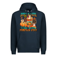 Navy Just a girl who loves pumpkin spice Premium Hoodie - NancyCooperArtShop