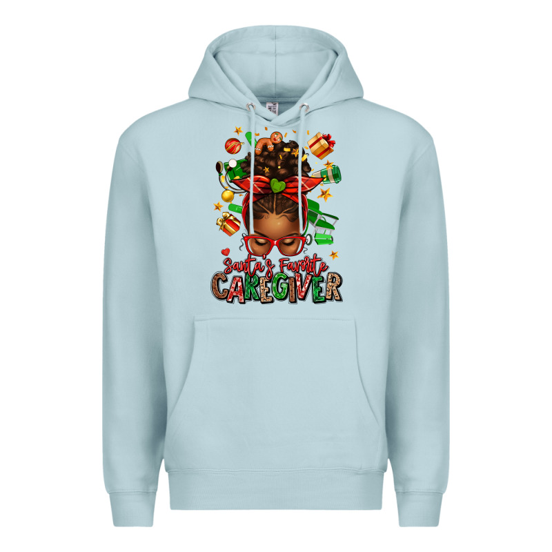 Santas Favorite Caregiver Afro Messy Bun Premium Hoodie by texasbilliewilder | Teevron