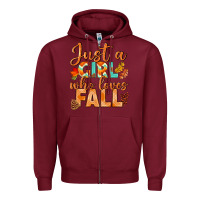 Burgundy just a girl who loves fall Zipper Hoodie - BundleAndBundleShop