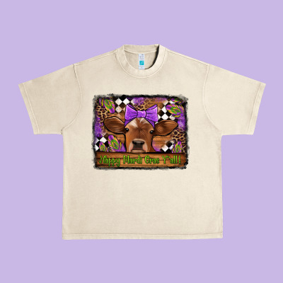 Happy Mardi Gras Y'all Cow Urban Heavy Tee Designed By Jasminsmagicworld