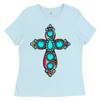 Baby Blue gemstone cross Ladies Tee - JahusDesignShop