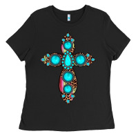 Black gemstone cross Ladies Tee - JahusDesignShop