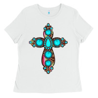 White gemstone cross Ladies Tee - JahusDesignShop