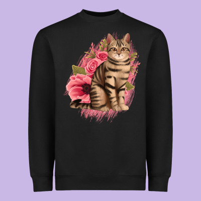 Floral Cat Heavyweight Sweatshirt Designed By Jasminsmagicworld
