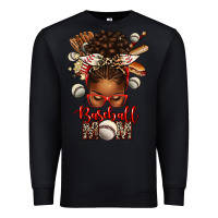 Black Baseball Mom Afro Messy Bun Premium Sweatshirt - texasbilliewilder