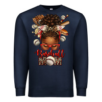 Navy Baseball Mom Afro Messy Bun Premium Sweatshirt - texasbilliewilder