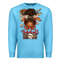 Ocean Blue Baseball Mom Afro Messy Bun Premium Sweatshirt - texasbilliewilder