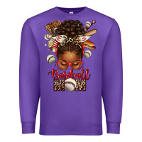 Purple Baseball Mom Afro Messy Bun Premium Sweatshirt - texasbilliewilder