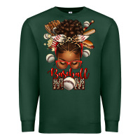 Sports Green Baseball Mom Afro Messy Bun Premium Sweatshirt - texasbilliewilder