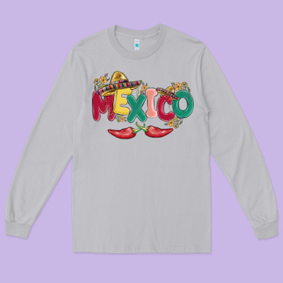Mexico Long Sleeve Tee Designed By Maliassmallbusiness