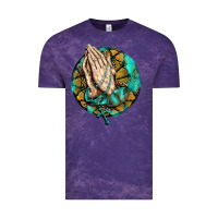 Cloud Purple western praying hands prayer rosary  faith cross Vintage Tee - BarkalooDesign