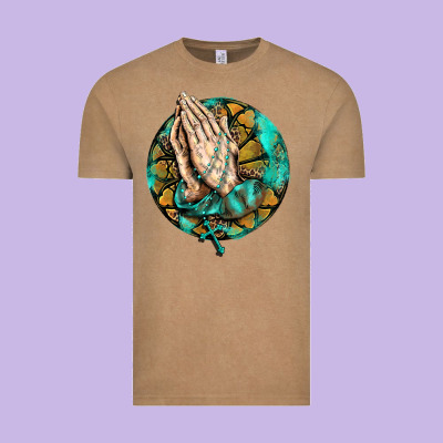 Western Praying Hands Prayer Rosary  Faith Cross Vintage Tee Designed By Barkaloodesign