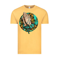 Vintage Mustard western praying hands prayer rosary  faith cross Vintage Tee - BarkalooDesign