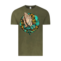 Vintage Olive western praying hands prayer rosary  faith cross Vintage Tee - BarkalooDesign