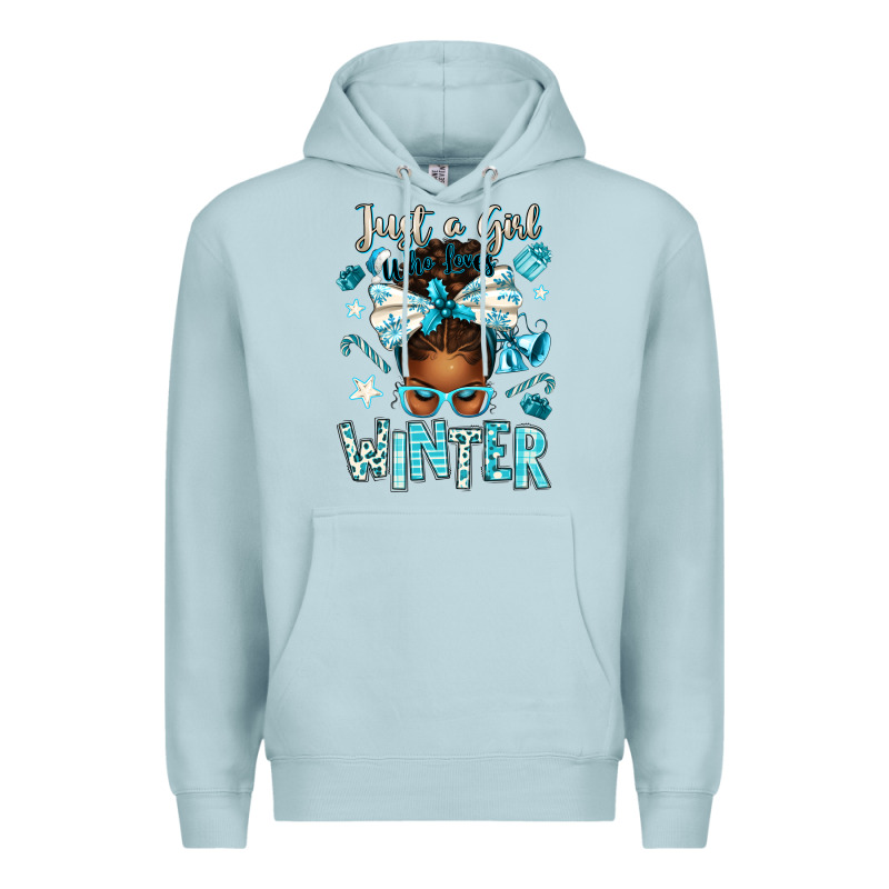 Just A Girl Who Loves Winter Afro Messy Bun Premium Hoodie by texasbilliewilder | Teevron