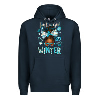 Navy just a girl who loves winter afro messy bun Premium Hoodie - texasbilliewilder