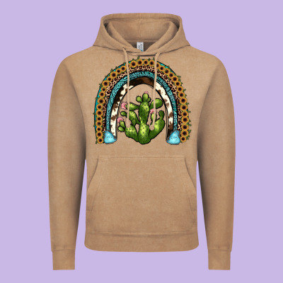Cactus Rainbow Vintage Hoodie Designed By Jahusdesignshop