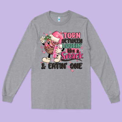 Torn Between Lookin' Like A Snack And Eatin' One Long Sleeve Tee Designed By Maliassmallbusiness
