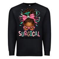 Black Surgical Technologist Afro Messy Bun Premium Sweatshirt - texasbilliewilder