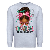 Heather Grey Surgical Technologist Afro Messy Bun Premium Sweatshirt - texasbilliewilder