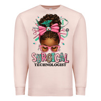Pale Pink Surgical Technologist Afro Messy Bun Premium Sweatshirt - texasbilliewilder