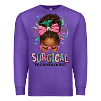 Purple Surgical Technologist Afro Messy Bun Premium Sweatshirt - texasbilliewilder