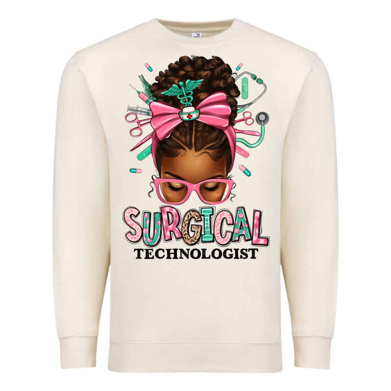 Surgical Technologist Afro Messy Bun Premium Sweatshirt by texasbilliewilder | Teevron