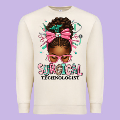 Surgical Technologist Afro Messy Bun Premium Sweatshirt Designed By Texasbilliewilder