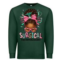 Sports Green Surgical Technologist Afro Messy Bun Premium Sweatshirt - texasbilliewilder